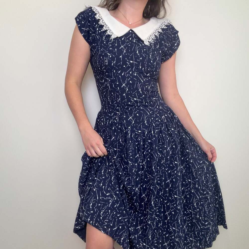 Vintage Navy Collared Midi Dress